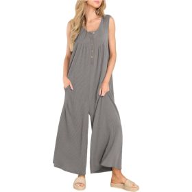 Women's Summer Jumpsuits Casual Loose Sleeveless Strap Rompers Outfits (Color: Grey, size: L)