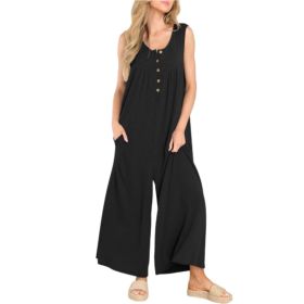 Women's Summer Jumpsuits Casual Loose Sleeveless Strap Rompers Outfits (Color: Black, size: L)