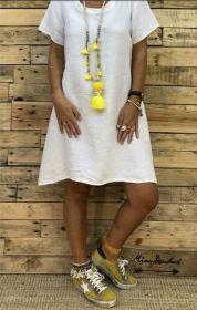 Large Size Women's Short-sleeved Dress Summer New Women's Clothing (Color: Khaki, size: M)