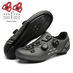Ultralight Cycling Shoes Mtb Carbon Fiber Road Bike Boots Men Mountain Bicycle SPD Cleats Shoes Women Biking Speed Flat Sneaker (Color: grey road cleats, size: 38)