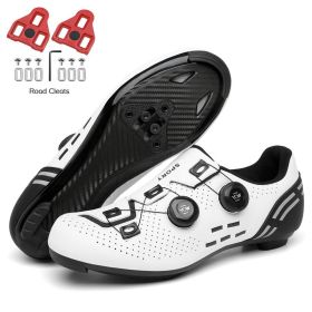Ultralight Cycling Shoes Mtb Carbon Fiber Road Bike Boots Men Mountain Bicycle SPD Cleats Shoes Women Biking Speed Flat Sneaker (Color: black road cleats, size: 46)
