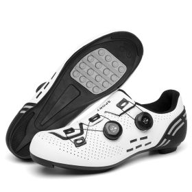 MTB Cycling Shoes Carbon Men Sports Route Cleats Road Bike Boots Racing Speed Sneaker Women Flat Spd Mountain Bicycle Shoes (Color: white rubber, size: 42)