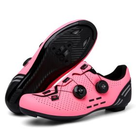 MTB Cycling Shoes Carbon Men Sports Route Cleats Road Bike Boots Racing Speed Sneaker Women Flat Spd Mountain Bicycle Shoes (Color: pink road, size: 48)
