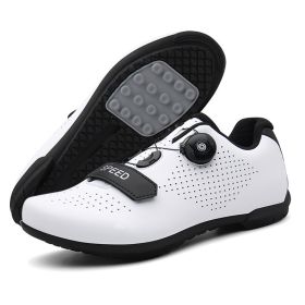 Men Cycling Sneaker Mtb Road Bike Shoes Speed Flat Sneakers Racing Women Self-locking Spd Cleats Shoes Mountain Bicycle Boots (Color: white rubber, size: 45)