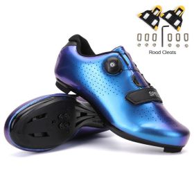 Men Cycling Sneaker Mtb Road Bike Shoes Speed Flat Sneakers Racing Women Self-locking Spd Cleats Shoes Mountain Bicycle Boots (Color: blue road, size: 40)