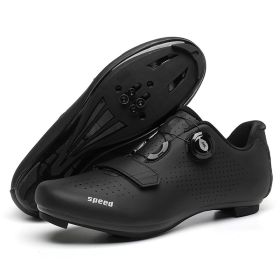 MTB Cycling Shoes Men Sport Self-locking Road Bike Boots Speed Sneaker Racing Women Bicycle Shoes Flat Cleats Mountain SPD Clits (Color: all in black road, size: 37)