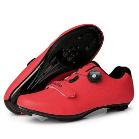 MTB Cycling Shoes Men Sport Self-locking Road Bike Boots Speed Sneaker Racing Women Bicycle Shoes Flat Cleats Mountain SPD Clits (Color: red road, size: 38)