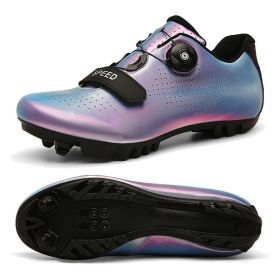 2022 Men Cycling Sneaker Mtb Flat Cleats Self-Locking Bicycle Shoes Women Road Bike Shoes Speed Racing Spd Mountain Bike Boots (Color: Colorful Blue mtb, size: 37)