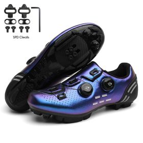 Ultralight Cycling Shoes Mtb Carbon Fiber Road Bike Boots Men Mountain Bicycle SPD Cleats Shoes Women Biking Speed Flat Sneaker (Color: blue mtb cleats, size: 47)