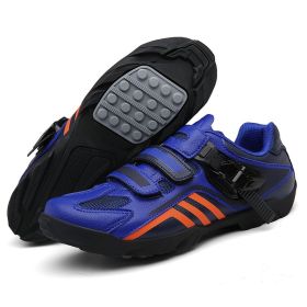 High Quality Men MTB Cycling Shoes Breathable Microfiber Bike Shoes Road Bicycle Shoes SPD Rubber Cleat Racing Cycling Snekaers (Color: Blue, size: 40)