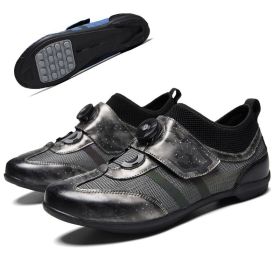 High Quality Men MTB Cycling Shoes Breathable Microfiber Bike Shoes Road Bicycle Shoes SPD Rubber Cleat Racing Cycling Snekaers (Color: Grey, size: 37)