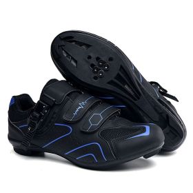 Cycling Sneaker Men Mtb Shoes Self-Locking Cleat Road Bike Boots Flat Bicycle Speed Sneaker Racing Women SPD Pedal Cycling Shoes (Color: blue road, size: 42)