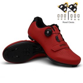 Men Cycling Sneaker Mtb Road Bike Shoes Speed Flat Sneakers Racing Women Self-locking Spd Cleats Shoes Mountain Bicycle Boots (Color: red road, size: 42)