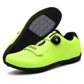 Men Cycling Sneaker Mtb Road Bike Shoes Speed Flat Sneakers Racing Women Self-locking Spd Cleats Shoes Mountain Bicycle Boots (Color: green rubber, size: 41)