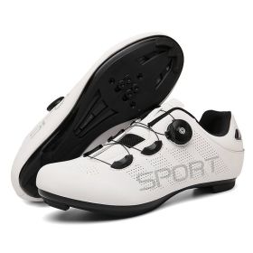 MTB Cycling Shoes Men Sport Self-locking Road Bike Boots Speed Sneaker Racing Women Bicycle Shoes Flat Cleats Mountain SPD Clits (Color: Clear, size: 43)