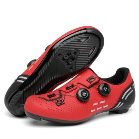 MTB Cycling Shoes Carbon Men Sports Route Cleats Road Bike Boots Racing Speed Sneaker Women Flat Spd Mountain Bicycle Shoes (Color: red road, size: 38)