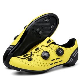 MTB Cycling Shoes Carbon Men Sports Route Cleats Road Bike Boots Racing Speed Sneaker Women Flat Spd Mountain Bicycle Shoes (Color: yellow road, size: 45)