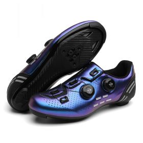 MTB Cycling Shoes Carbon Men Sports Route Cleats Road Bike Boots Racing Speed Sneaker Women Flat Spd Mountain Bicycle Shoes (Color: blue road, size: 44)