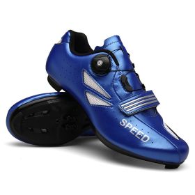 2022 Men Cycling Sneaker Mtb Flat Cleats Self-Locking Bicycle Shoes Women Road Bike Shoes Speed Racing Spd Mountain Bike Boots (Color: blue road, size: 40)