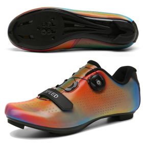 2022 Men Cycling Sneaker Mtb Flat Cleats Self-Locking Bicycle Shoes Women Road Bike Shoes Speed Racing Spd Mountain Bike Boots (Color: colorful red road, size: 46)