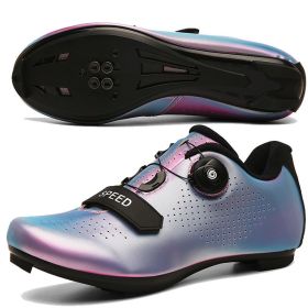 2022 Men Cycling Sneaker Mtb Flat Cleats Self-Locking Bicycle Shoes Women Road Bike Shoes Speed Racing Spd Mountain Bike Boots (Color: colorful blue road, size: 40)