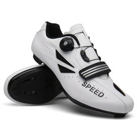 2022 Men Cycling Sneaker Mtb Flat Cleats Self-Locking Bicycle Shoes Women Road Bike Shoes Speed Racing Spd Mountain Bike Boots (Color: white road, size: 44)