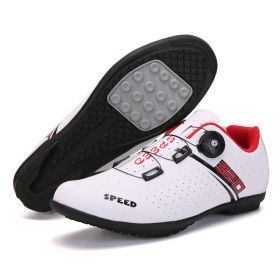 MTB Cycling Shoes Men Sport Self-locking Road Bike Boots Speed Sneaker Racing Women Bicycle Shoes Flat Cleats Mountain SPD Clits (Color: white rubber, size: 47)