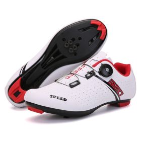 MTB Cycling Shoes Men Sport Self-locking Road Bike Boots Speed Sneaker Racing Women Bicycle Shoes Flat Cleats Mountain SPD Clits (Color: white road, size: 37)