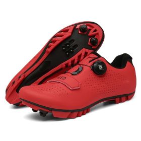 MTB Cycling Shoes Men Sport Self-locking Road Bike Boots Speed Sneaker Racing Women Bicycle Shoes Flat Cleats Mountain SPD Clits (Color: red mtb, size: 41)