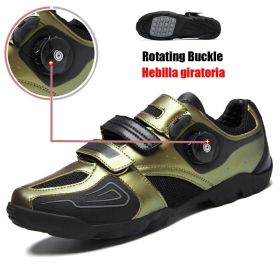 High Quality Men MTB Cycling Shoes Breathable Microfiber Bike Shoes Road Bicycle Shoes SPD Rubber Cleat Racing Cycling Snekaers (Color: black-gold, size: 43)