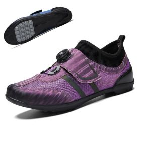 High Quality Men MTB Cycling Shoes Breathable Microfiber Bike Shoes Road Bicycle Shoes SPD Rubber Cleat Racing Cycling Snekaers (Color: grey pink, size: 42)