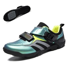 High Quality Men MTB Cycling Shoes Breathable Microfiber Bike Shoes Road Bicycle Shoes SPD Rubber Cleat Racing Cycling Snekaers (Color: black-green, size: 39)