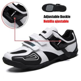 High Quality Men MTB Cycling Shoes Breathable Microfiber Bike Shoes Road Bicycle Shoes SPD Rubber Cleat Racing Cycling Snekaers (Color: White, size: 46)