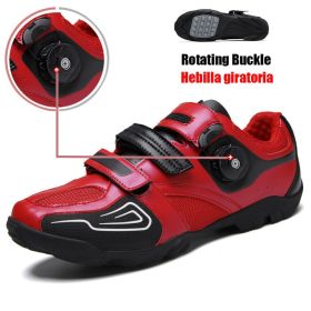 High Quality Men MTB Cycling Shoes Breathable Microfiber Bike Shoes Road Bicycle Shoes SPD Rubber Cleat Racing Cycling Snekaers (Color: black-red, size: 39)