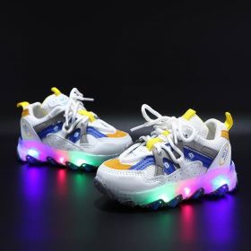 Children LED Glowing Shoes Baby Luminous Sneaker Boys Lighting Running Shoes Kids Breathable Mesh Sneakers Autumn Winter Shoe (Color: Blue, size: 26 (Insole 16cm))