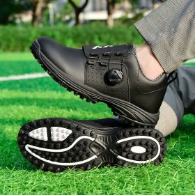 Men Professional Golf Shoes Waterproof Spikes Golf Sneakers Black White Mens Golf Trainers Big Size Golf Shoes for Men (Color: Black, size: 45)