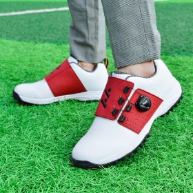 Men Professional Golf Shoes Waterproof Spikes Golf Sneakers Black White Mens Golf Trainers Big Size Golf Shoes for Men (Color: Red, size: 47)