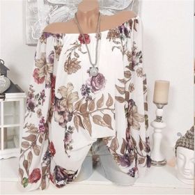 Summer New Digital Printing One Word Collar Large Size Women's Clothing (Color: Black, size: L)
