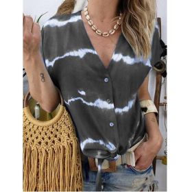 Summer New Women's Shirt Printed Short-sleeved Shirt Women's Clothing (Color: Burgundy, size: XXXL)