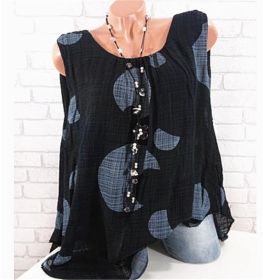 Summer New Women's Clothing Printed Loose Round Neck Sleeveless Vest (Color: Green, size: S)