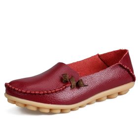 Women Flat Shoes Woman Fashion Women Slip On Shoes Leather Soft Walking Shoes Lightweight Woman Loafers Home Shoes Zapatos Mujer (Color: Red, size: 5)
