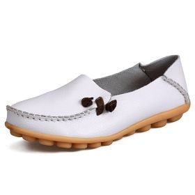 Women Flat Shoes Woman Fashion Women Slip On Shoes Leather Soft Walking Shoes Lightweight Woman Loafers Home Shoes Zapatos Mujer (Color: White, size: 12)