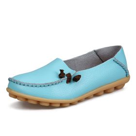 Women Flat Shoes Woman Fashion Women Slip On Shoes Leather Soft Walking Shoes Lightweight Woman Loafers Home Shoes Zapatos Mujer (Color: Light Blue, size: 7)