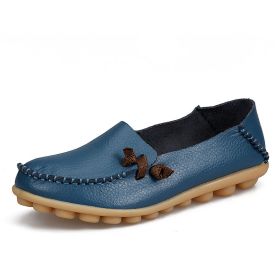 Women Flat Shoes Woman Fashion Women Slip On Shoes Leather Soft Walking Shoes Lightweight Woman Loafers Home Shoes Zapatos Mujer (Color: Blue, size: 10)
