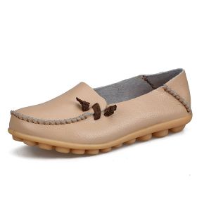 Women Flat Shoes Woman Fashion Women Slip On Shoes Leather Soft Walking Shoes Lightweight Woman Loafers Home Shoes Zapatos Mujer (Color: Khaki, size: 9)