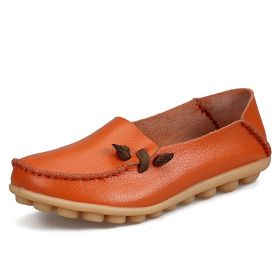Women Flat Shoes Woman Fashion Women Slip On Shoes Leather Soft Walking Shoes Lightweight Woman Loafers Home Shoes Zapatos Mujer (Color: Orange, size: 5)