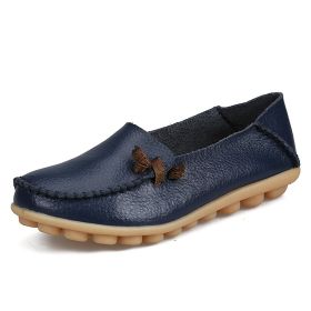Women Flat Shoes Woman Fashion Women Slip On Shoes Leather Soft Walking Shoes Lightweight Woman Loafers Home Shoes Zapatos Mujer (Color: Dark blue, size: 9)