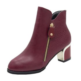Women's Fashion Side Zipper Ankle Boots Autumn/ Winter Boots Pointed High Quality Solid Ladies Shoes PU High Heels Boots998 (Color: Red, size: 43)