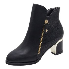 Women's Fashion Side Zipper Ankle Boots Autumn/ Winter Boots Pointed High Quality Solid Ladies Shoes PU High Heels Boots998 (Color: Black, size: 41)