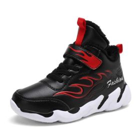 Winter Kids Running Shoes Anti-Skid Sports Shoe Outdoor Warm Plus Fur Sneakers Light Soft Flat Children's Shoe Hiking Waterproof (Color: Black Running Shoes, size: 7)